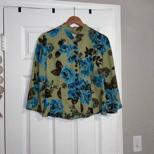 Emma James Liz Claiborne Flower Cottage Autumn Jacket Mandarin Collar Sz 14 Pt